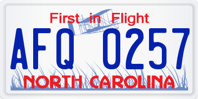 NC license plate AFQ0257