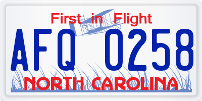 NC license plate AFQ0258