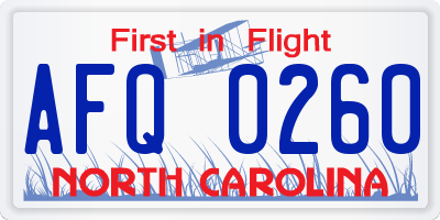NC license plate AFQ0260