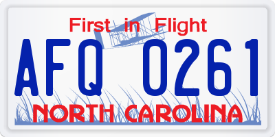 NC license plate AFQ0261