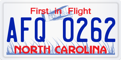 NC license plate AFQ0262
