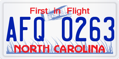 NC license plate AFQ0263