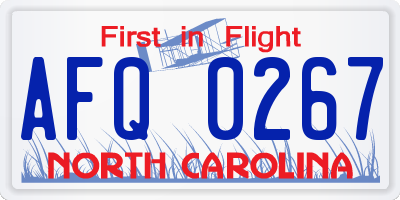 NC license plate AFQ0267
