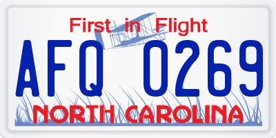 NC license plate AFQ0269