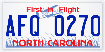 NC license plate AFQ0270