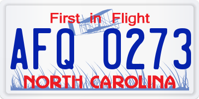 NC license plate AFQ0273