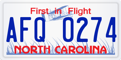 NC license plate AFQ0274