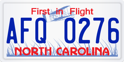 NC license plate AFQ0276