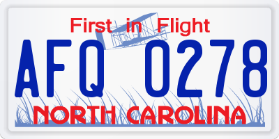 NC license plate AFQ0278