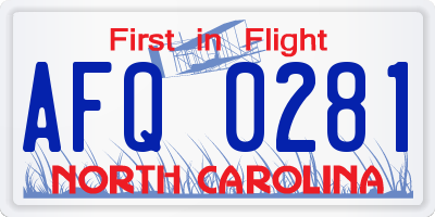 NC license plate AFQ0281