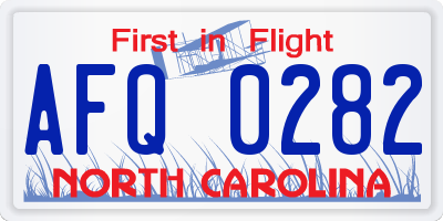 NC license plate AFQ0282