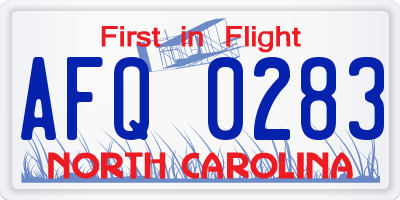 NC license plate AFQ0283