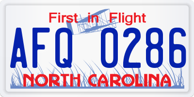 NC license plate AFQ0286
