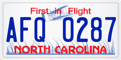 NC license plate AFQ0287