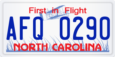 NC license plate AFQ0290