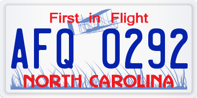 NC license plate AFQ0292