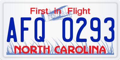NC license plate AFQ0293