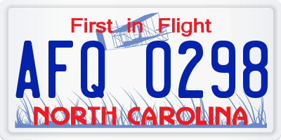 NC license plate AFQ0298