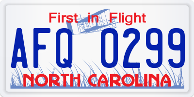 NC license plate AFQ0299