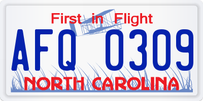 NC license plate AFQ0309