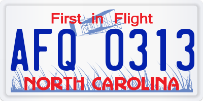 NC license plate AFQ0313
