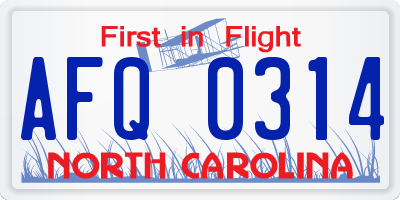 NC license plate AFQ0314