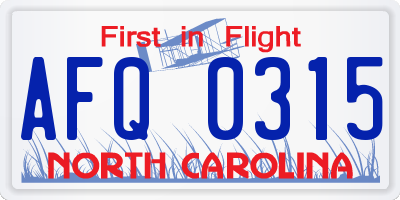 NC license plate AFQ0315