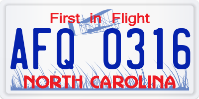 NC license plate AFQ0316