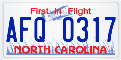 NC license plate AFQ0317