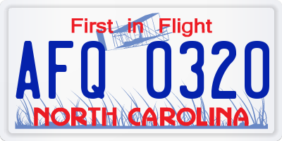 NC license plate AFQ0320