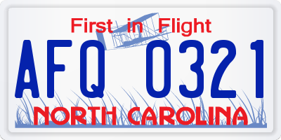 NC license plate AFQ0321
