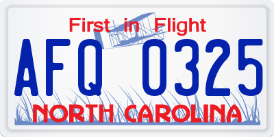 NC license plate AFQ0325