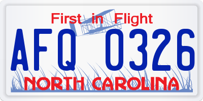 NC license plate AFQ0326