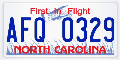 NC license plate AFQ0329