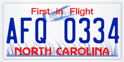 NC license plate AFQ0334
