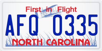 NC license plate AFQ0335