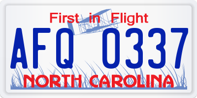 NC license plate AFQ0337