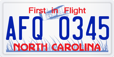 NC license plate AFQ0345