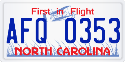 NC license plate AFQ0353