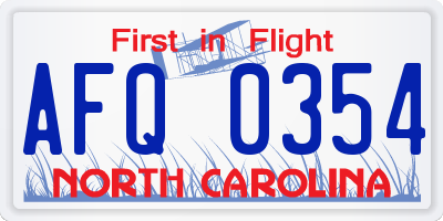 NC license plate AFQ0354