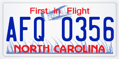 NC license plate AFQ0356