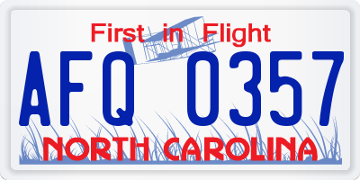 NC license plate AFQ0357