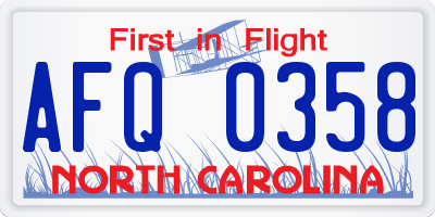 NC license plate AFQ0358