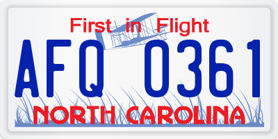 NC license plate AFQ0361