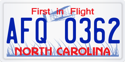 NC license plate AFQ0362