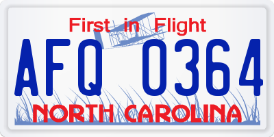 NC license plate AFQ0364