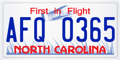 NC license plate AFQ0365