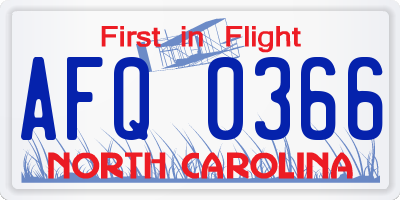 NC license plate AFQ0366