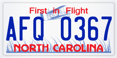 NC license plate AFQ0367