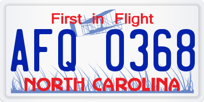 NC license plate AFQ0368